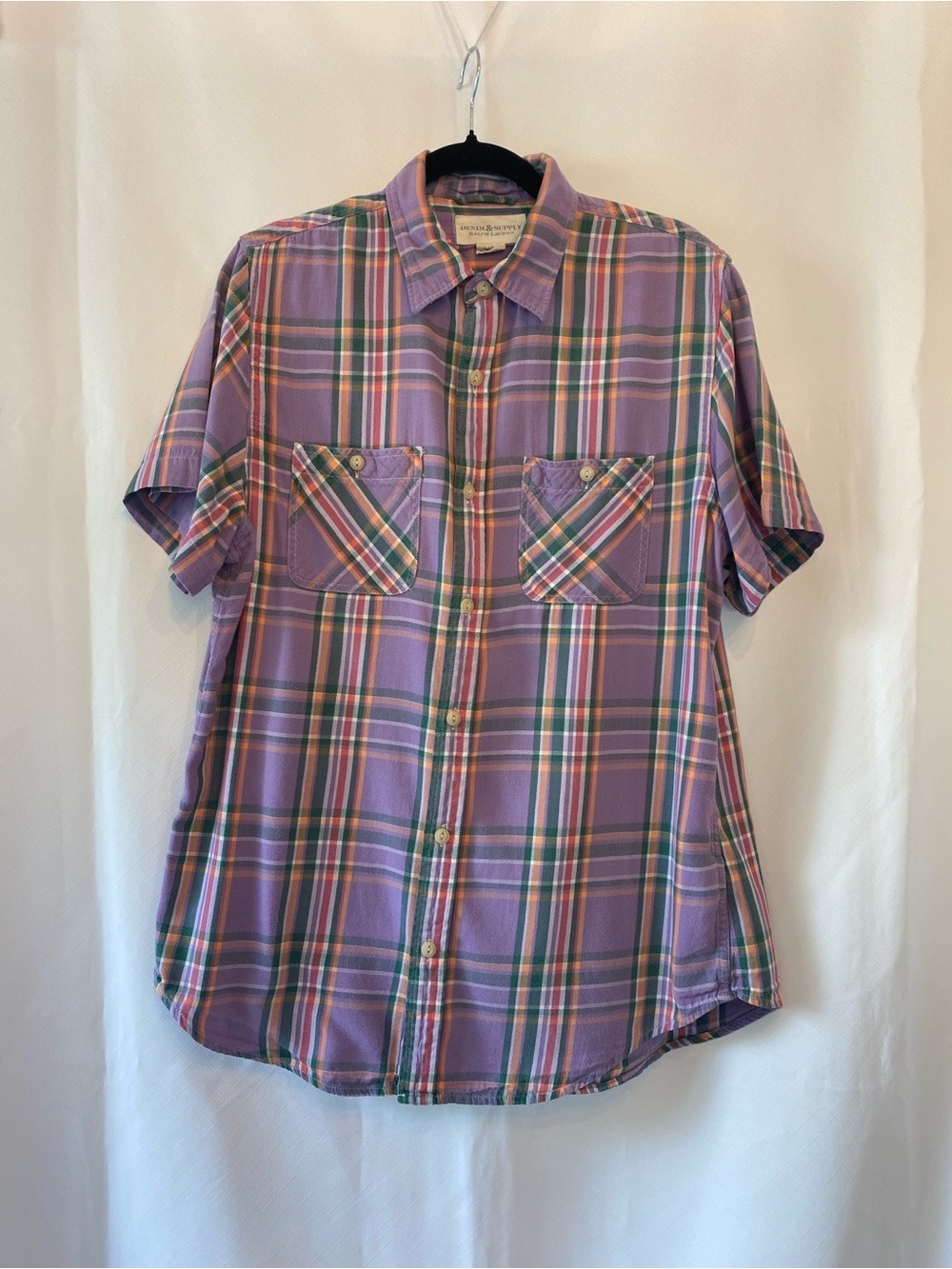 Denim & Supply Ralph Lauren Preppy Purple Plaid Short Sleeve Button Down Shirt L
